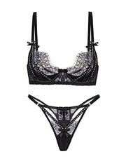 Midnight Noir Sparkle Lace Lingerie Set - 2 pcs set