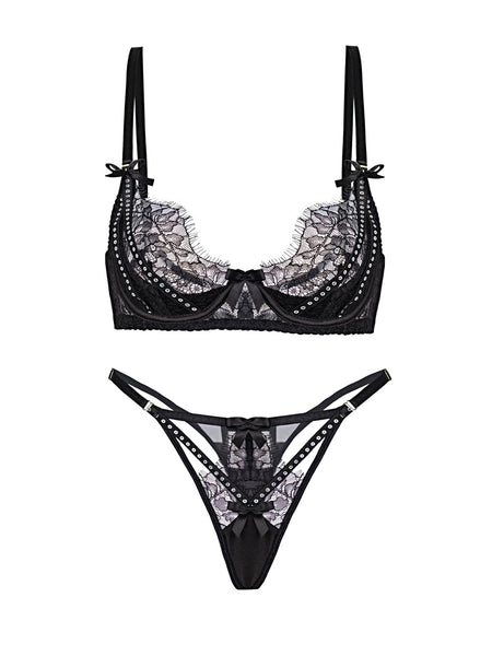 Midnight Noir Sparkle Lace Lingerie Set - 2 pcs set