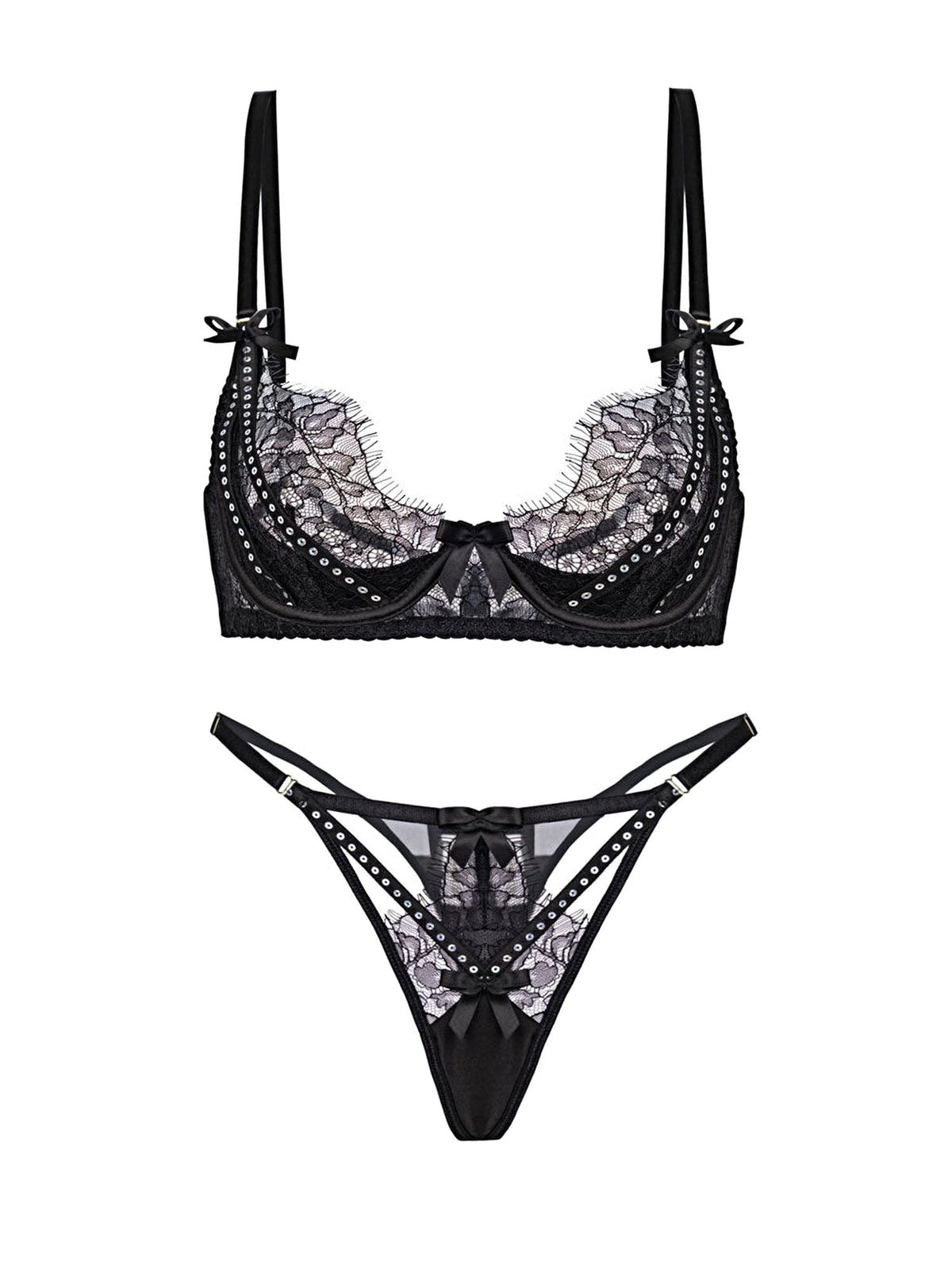 Midnight Noir Sparkle Lace Lingerie Set - 2 pcs set
