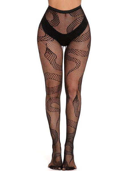 Snake Pattern Fishnet Tights - Stockings