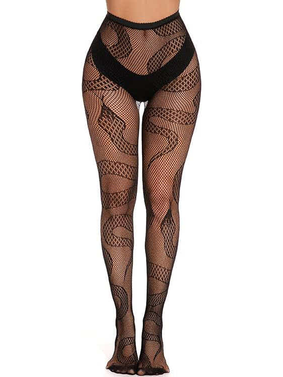 Snake Pattern Fishnet Tights - Stockings