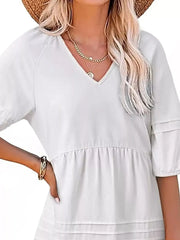 Casual V-Neck Puff Sleeve Denim Mini Dress -
