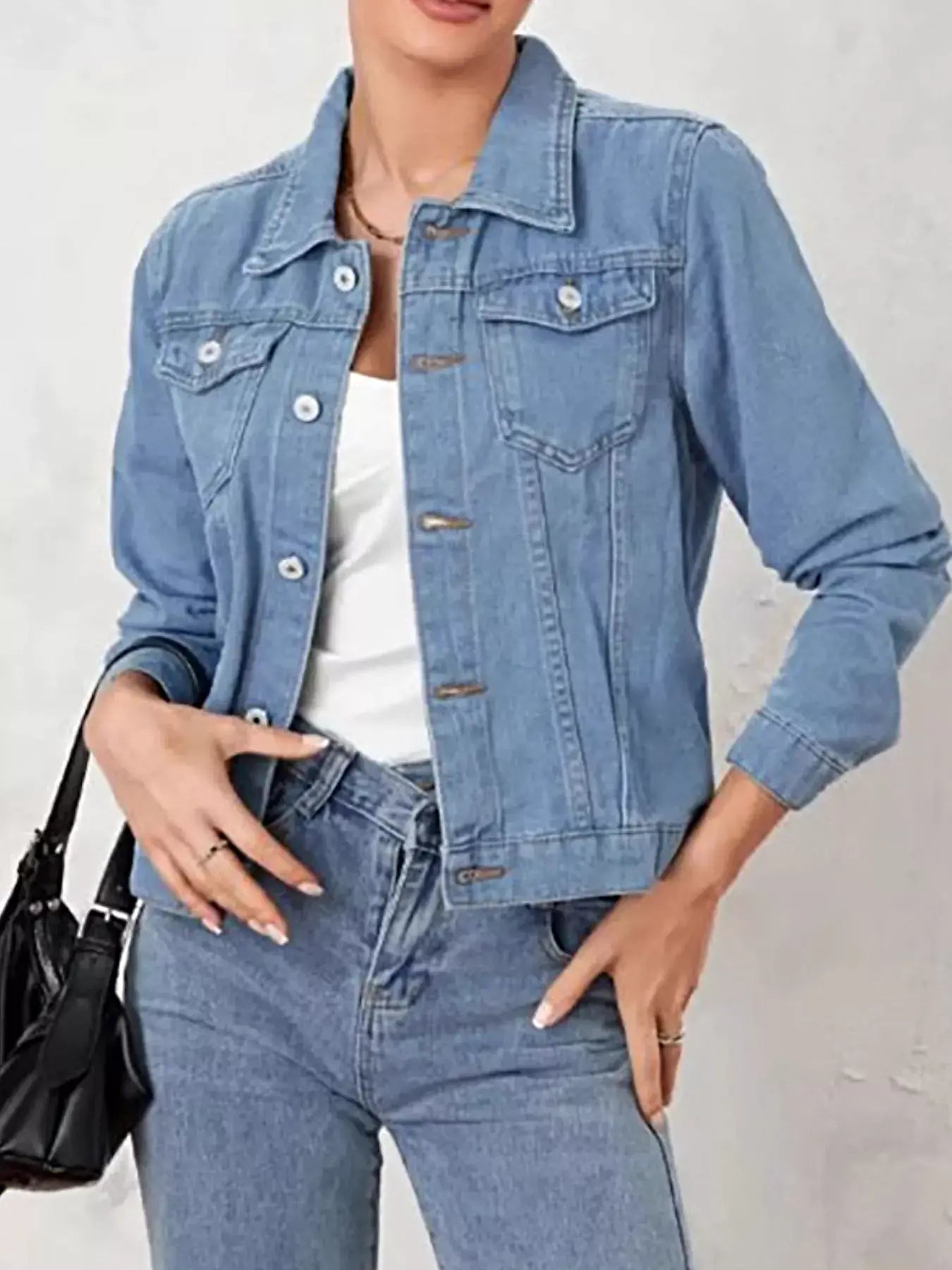 Button Up Long Sleeve Denim Jacket -