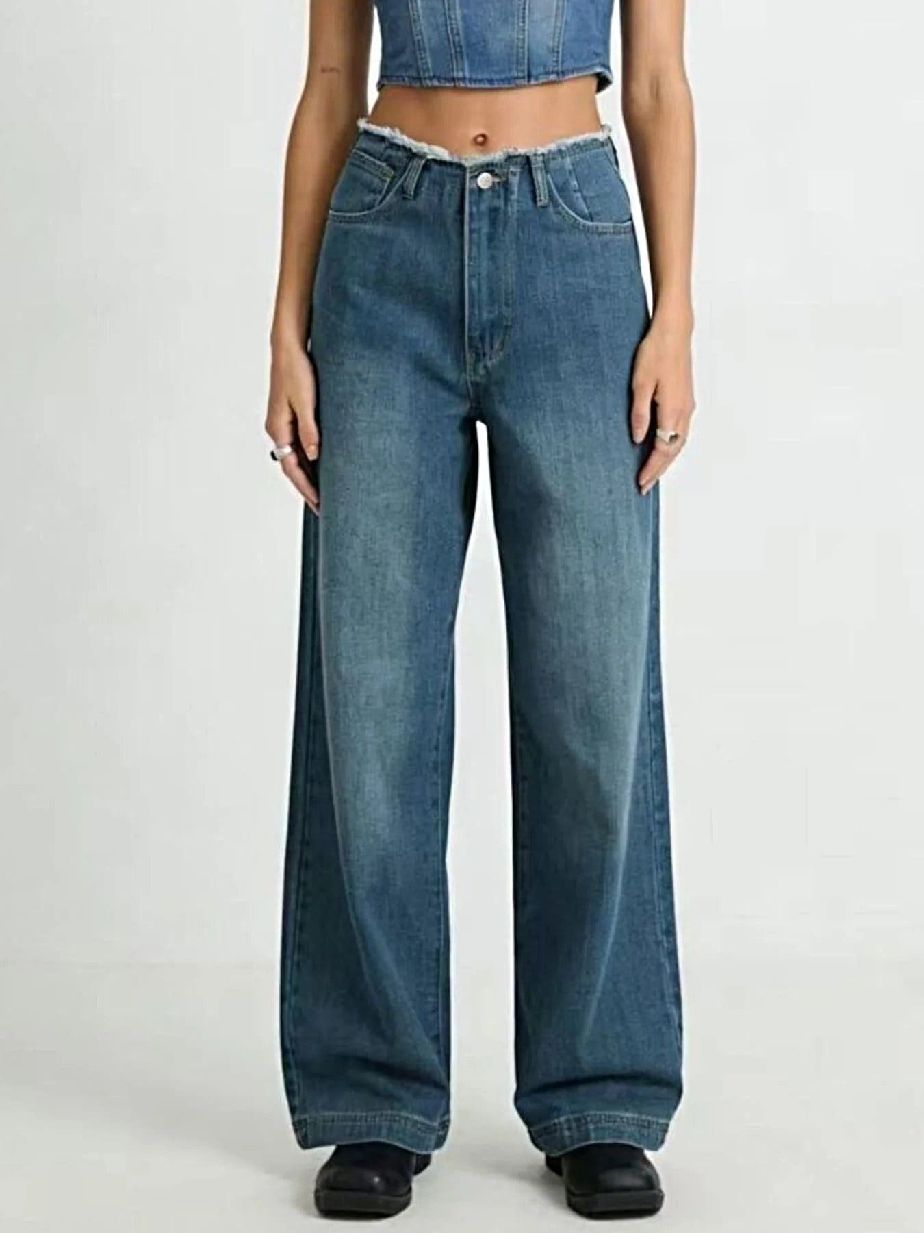 Frayed Hem Wide Leg Jeans -