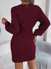 Cable-Knit Cutout Round Neck Slit Sweater Dress