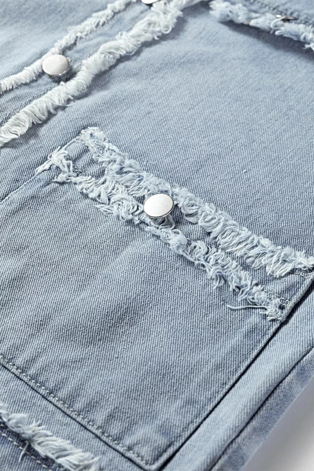 Frayed Edge Flap Pockets Denim Vest Jacket -