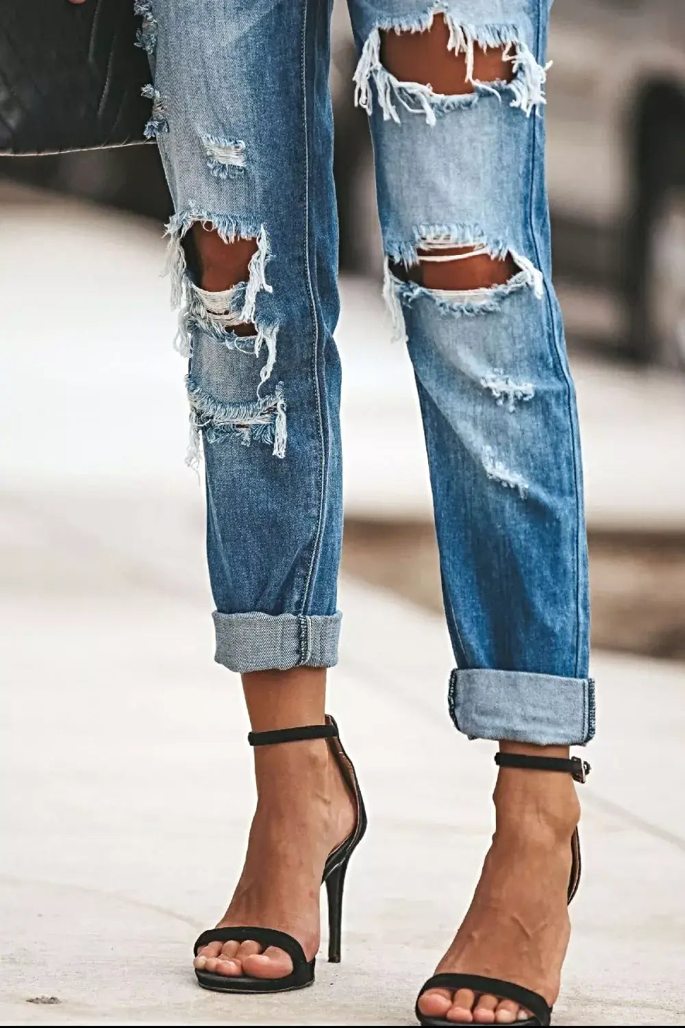 Distressed Straight Leg Jeans -