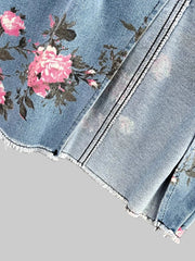 Floral Print Sweetheart Neck Cami and Skirt Denim Set -