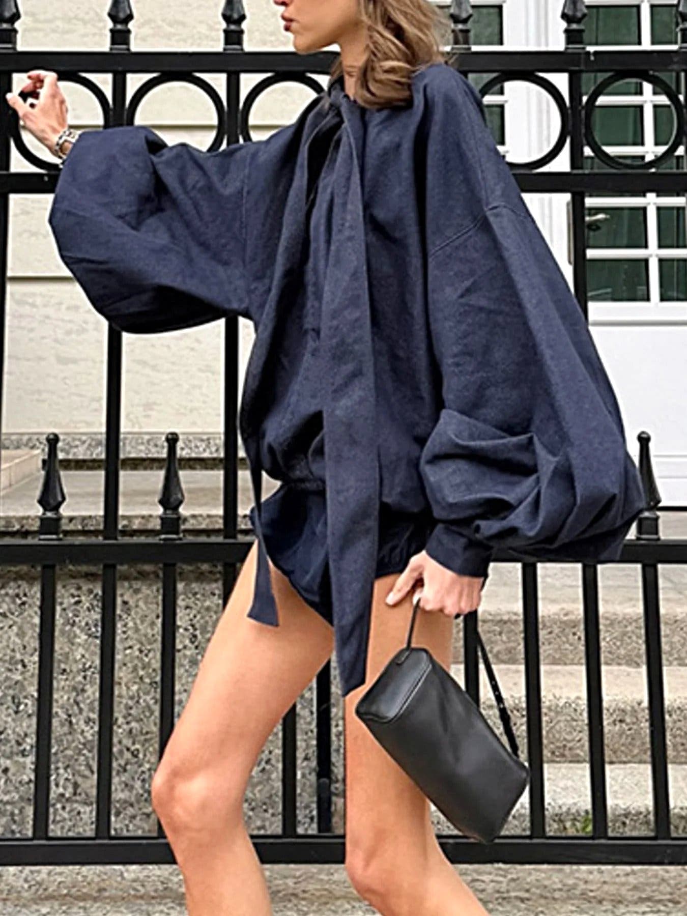 Tie Front Denim Top and Shorts Set -