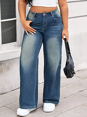 Plus Size Vintage Wash Wide Leg Jeans -
