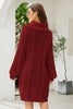 Woven Right Mixed Knit Turtleneck Lantern Sleeve Sweater Dress