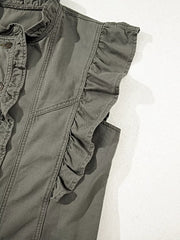Ruffled Patchwork Denim Jacket Vest -