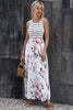 Striped Floral Round Neck Sleeveless Maxi Dress