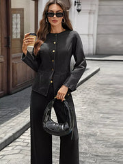 Button Up Long Sleeve Top and Jeans Denim Set -