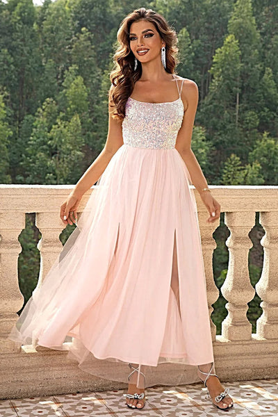 Elegant Lace-Up Party Dress - Backless Mesh Design, Opaque, Slightly Stretchy, Lined Trendsi