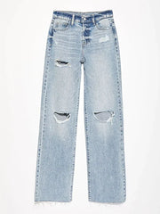 Distressed Straight Leg Jeans with Pockets -