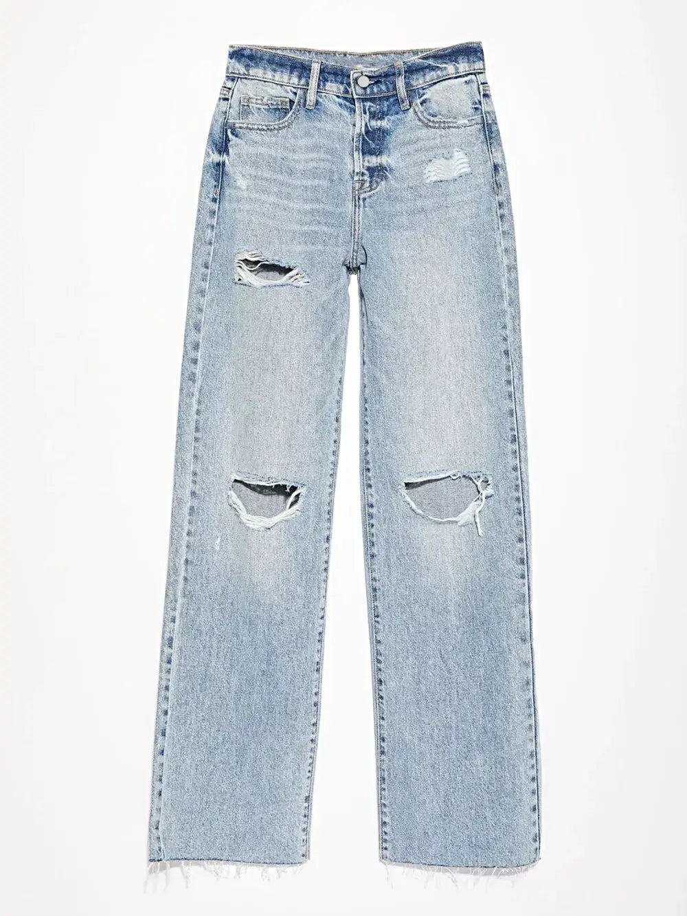 Distressed Straight Leg Jeans with Pockets -
