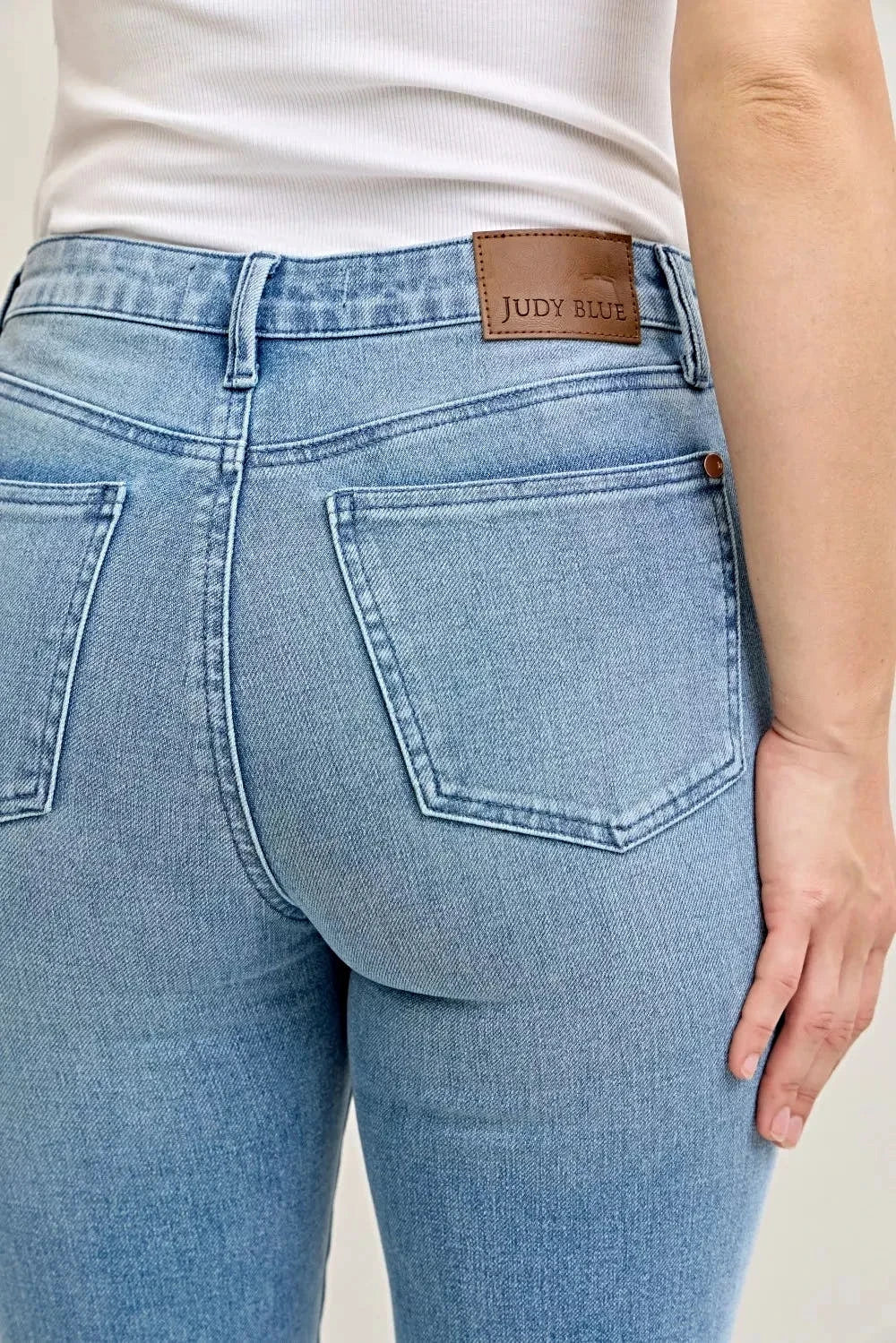 Judy Blue Full Size Mid Rise Bootcut Jeans with Contrast Wash & Front Patch Pockets Plus Size -