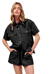 SO ME Button Down Denim Game Day Top and Shorts Set -