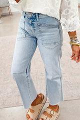 Light Wash Utility Pocket Straight Leg Jeans -