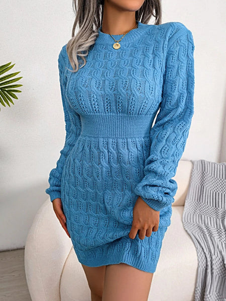 Luxury Cable Knit Sweater Dress with Round Neck and Mini Wrap Design – High-Quality Acrylic Trendsi