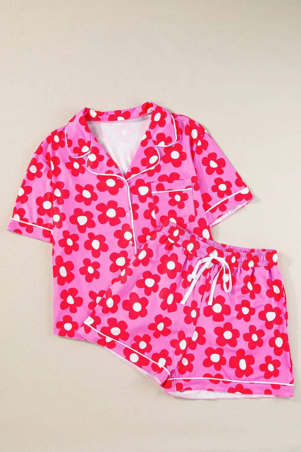 Pocketed Flower Half Sleeve Top and Shorts Lounge Set -