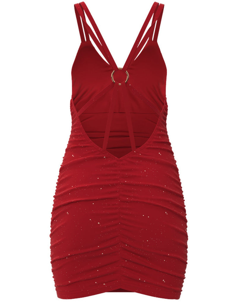 Glitter Double Spaghetti Straps Mini Dress