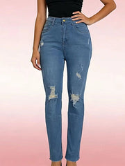 High-Waisted Distressed Jeans -