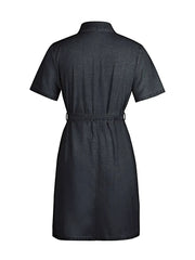 Full Size Zip Front Short Sleeve Denim Dress Plus Size -