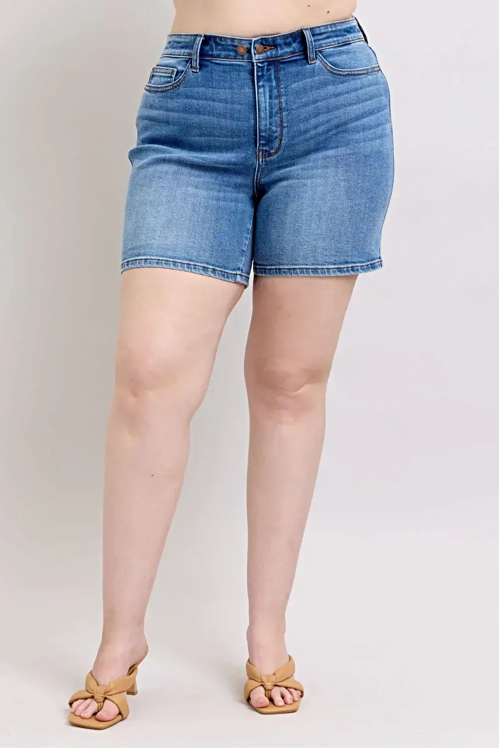 Judy Blue Full Size 2 Button Denim Shorts with Pockets Plus Size -