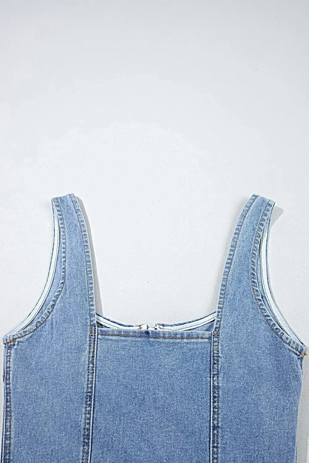 Elegant Square Neck Wide Strap Denim Dress for Women - Classic Style with Zipper Closure -