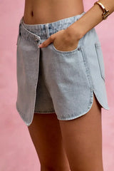 SO ME Washed Denim Wrap Skorts -