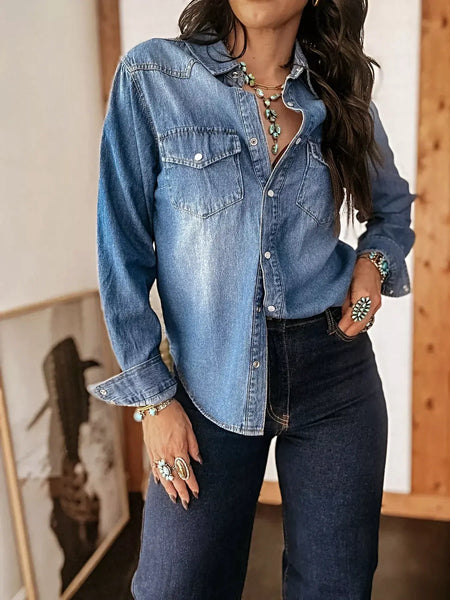 Washed Button Down Denim Shirt -