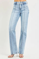 RISEN Tummy Control High Rise Straight Pin Tuck Jeans -