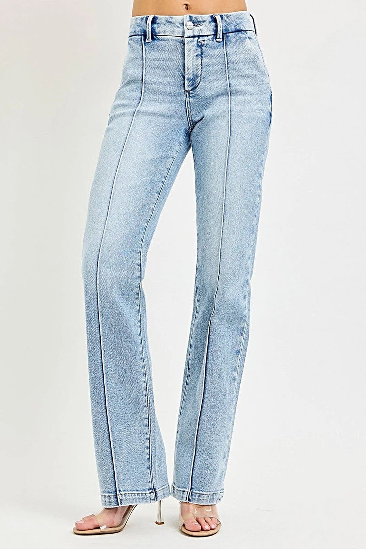 RISEN Tummy Control High Rise Straight Pin Tuck Jeans -