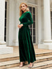 Tie Front Round Neck Long Sleeve Maxi Dress