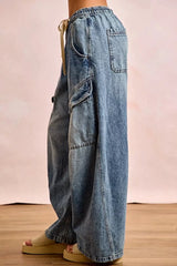 BiBi Baggy Barrel Jeans With Cargo Pockets -