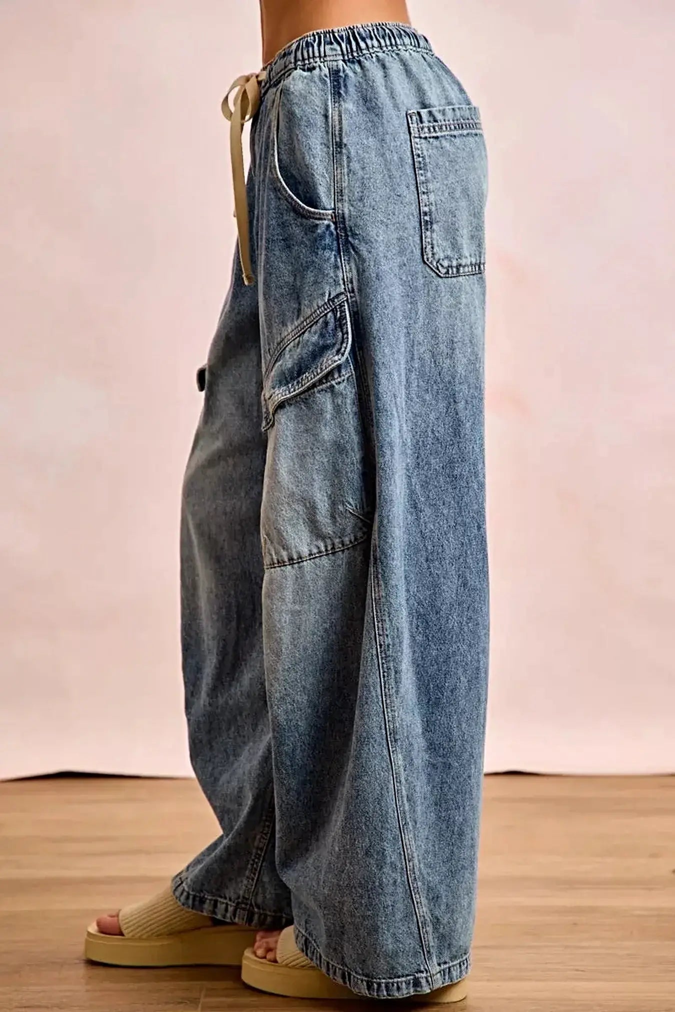 BiBi Baggy Barrel Jeans With Cargo Pockets -