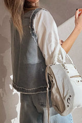 Frayed Edge Flap Pockets Denim Vest Jacket -