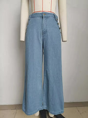 Sleeveless Button-Front Vest and Pants Denim Set -