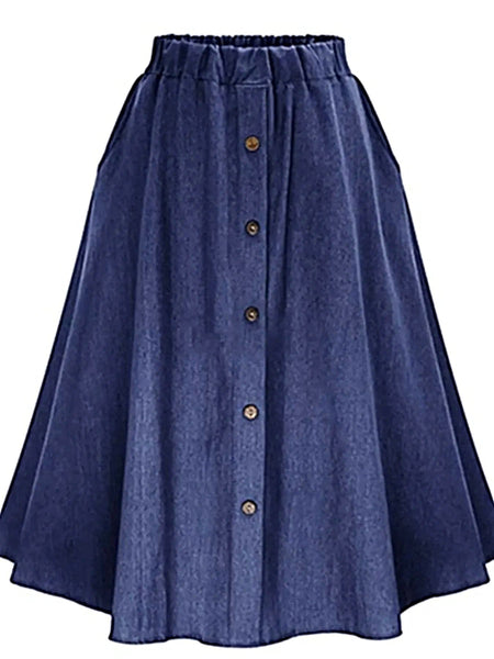 Full Size Button-Front Denim A-Line Skirt Plus Size -