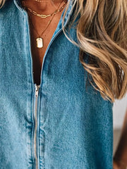 Sleeveless Zip-Up Denim Romper -