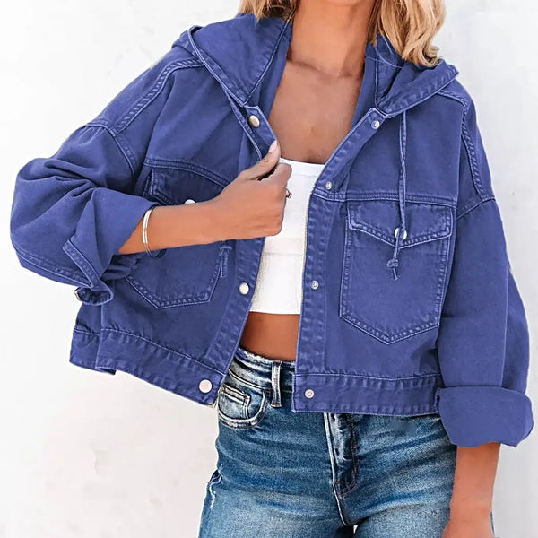 Hooded Dropped Shoulder Denim Jacket -