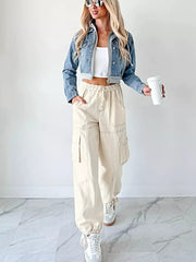 Distressed Zip Up Cropped Hooded Denim Jacket -