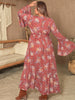 Plus Size Printed Half Button Flare Sleeve Dress