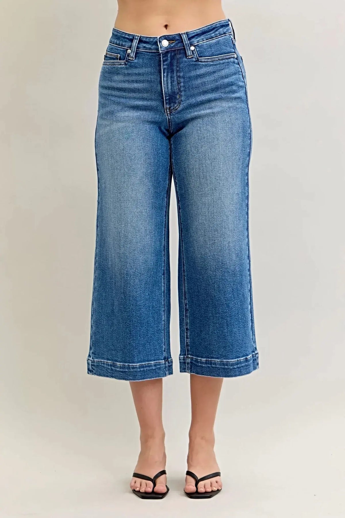 Judy Blue Mid Rise Crop Wide Leg Jeans -