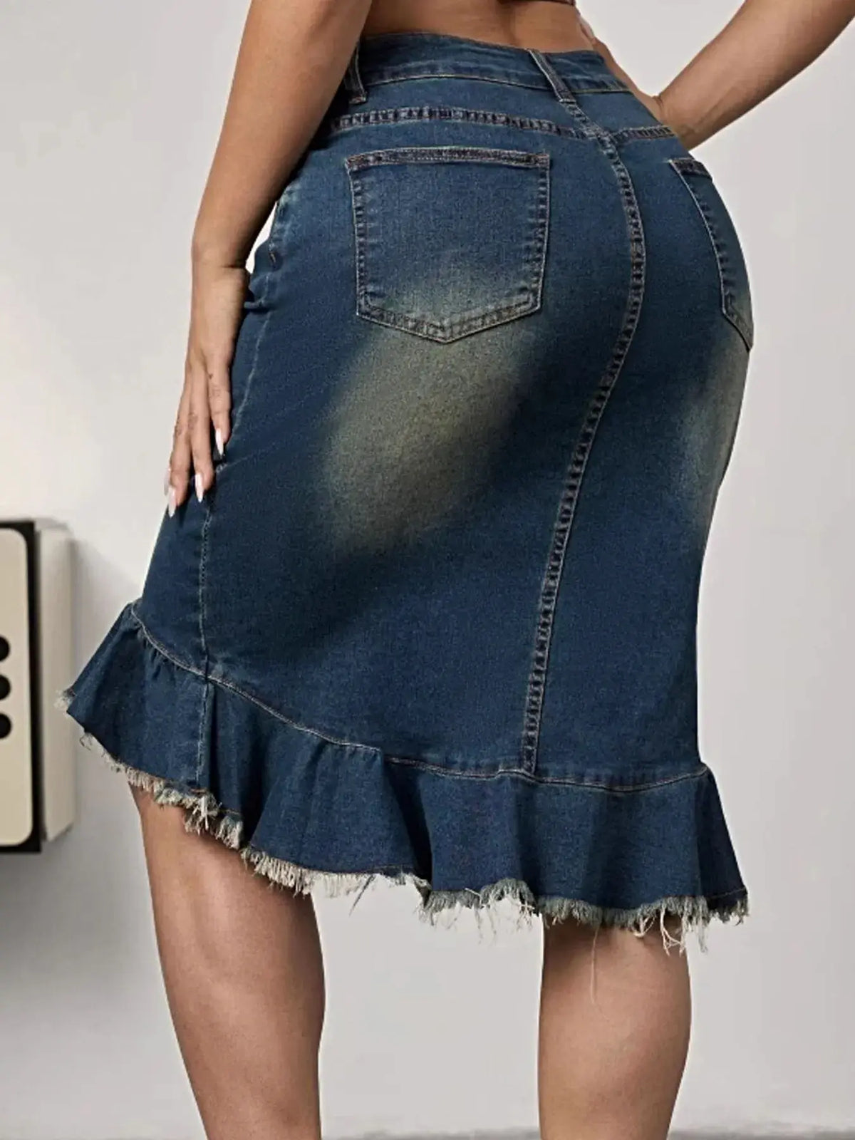 Raw Hem Mermaid Denim Skirt -