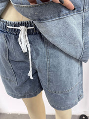 Button Up Short Sleeve Top and Shorts Denim Set -