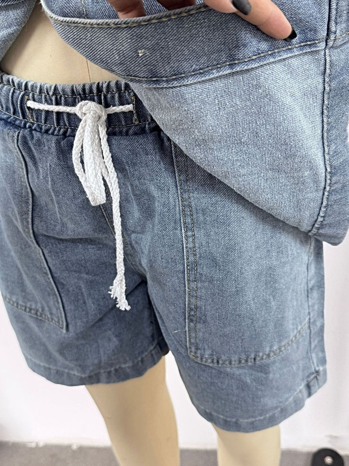 Button Up Short Sleeve Top and Shorts Denim Set -