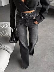 High-Waisted Slit Hem Jeans -